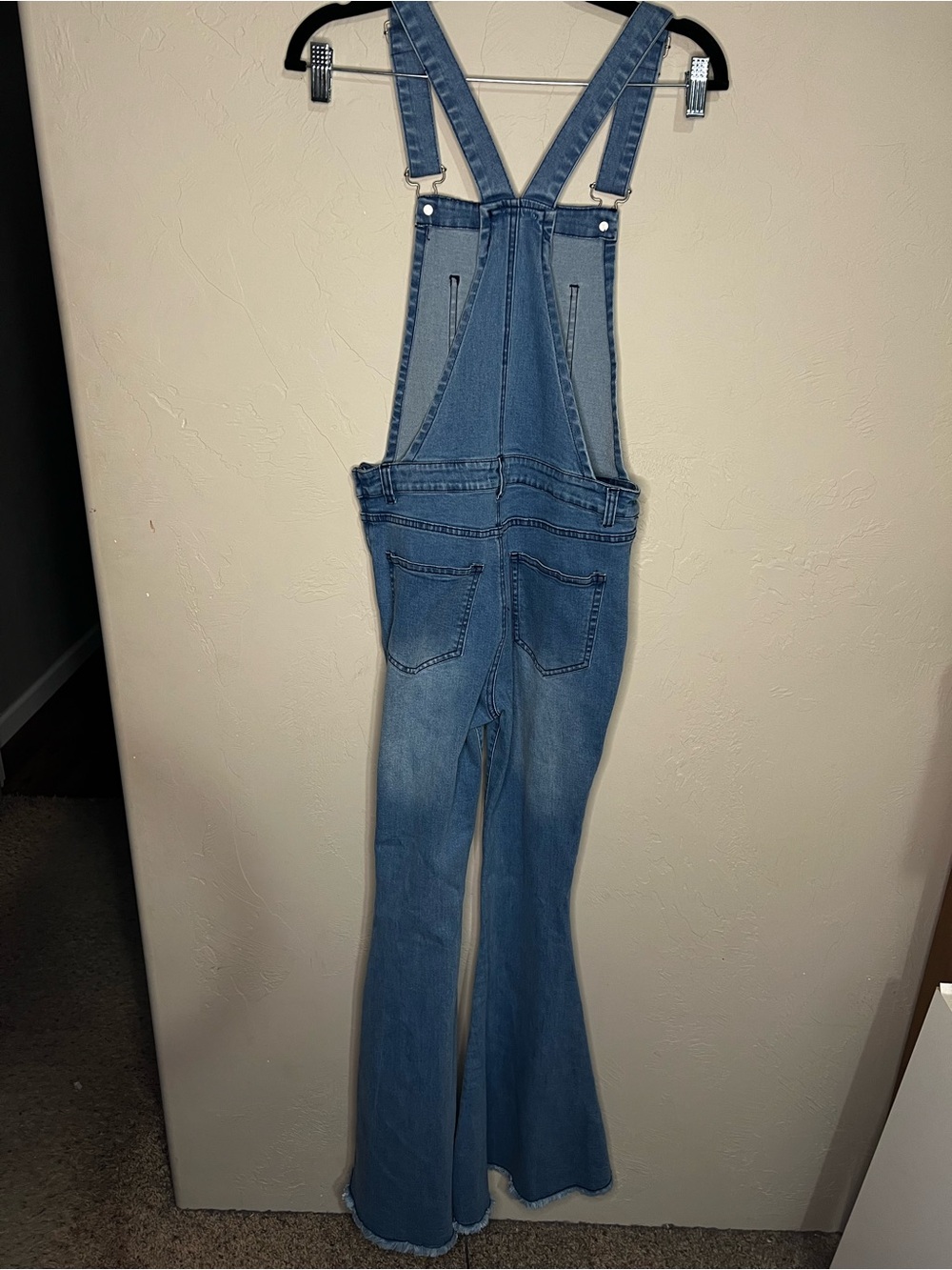 Pink Lily Flare Bell Bottoms Raw‎ Hem Boho Overalls - Picture 6 of 11